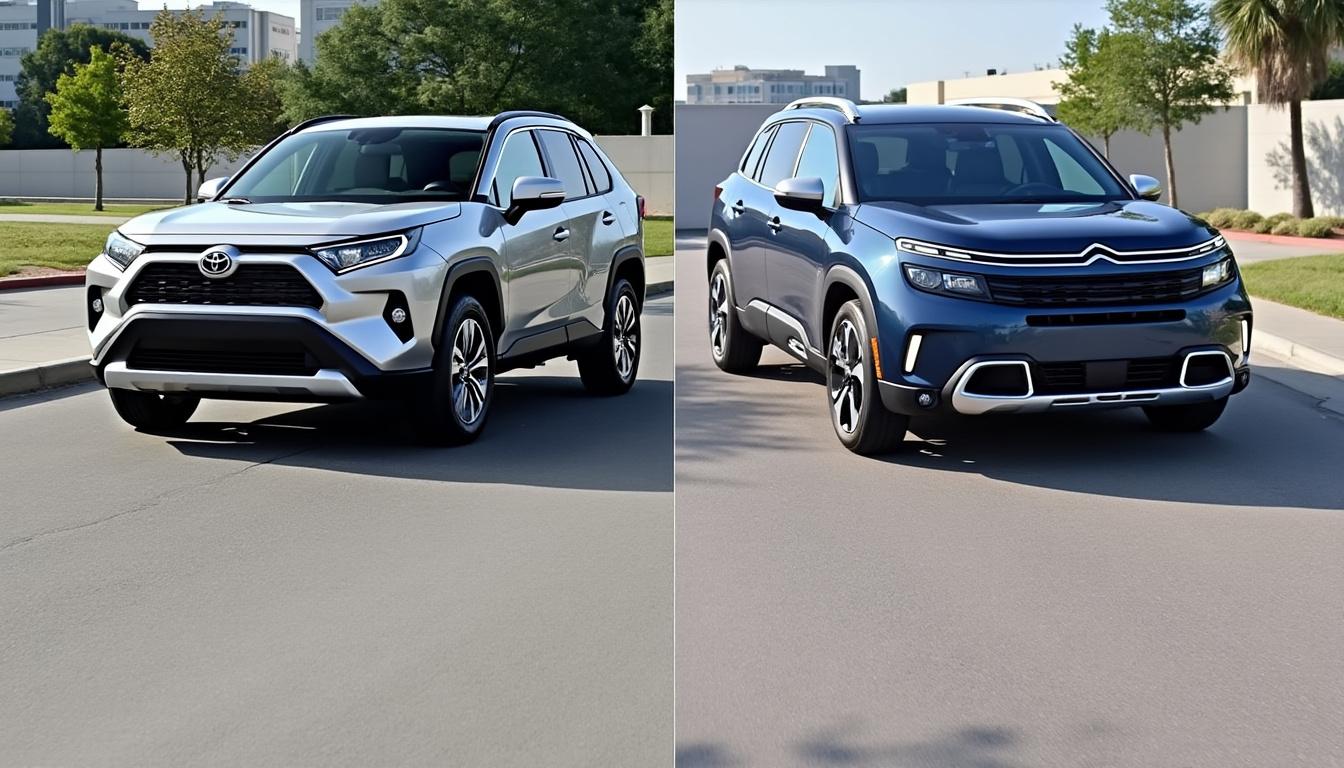 トヨタRAV4とシトロエンC5エアクロスの間の魅力的な対決をご覧ください。性能、快適さ、先進技術を兼ね備えた最新の2つのハイブリッドSUVです。特長、デザイン、オプションを比較して、期待に応えるモデルを選びましょう。