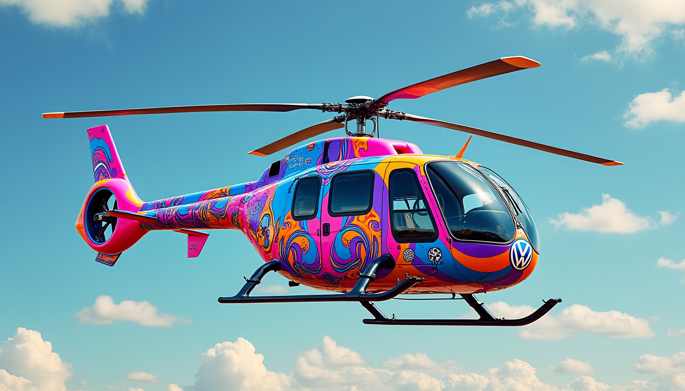 descubra um helicóptero único no seu gênero, inspirado no lendário combi e ostentando orgulhosamente o emblema emblemático da volkswagen. uma fusão perfeita entre design retrô e tecnologia moderna, oferecendo uma experiência de voo inesquecível.