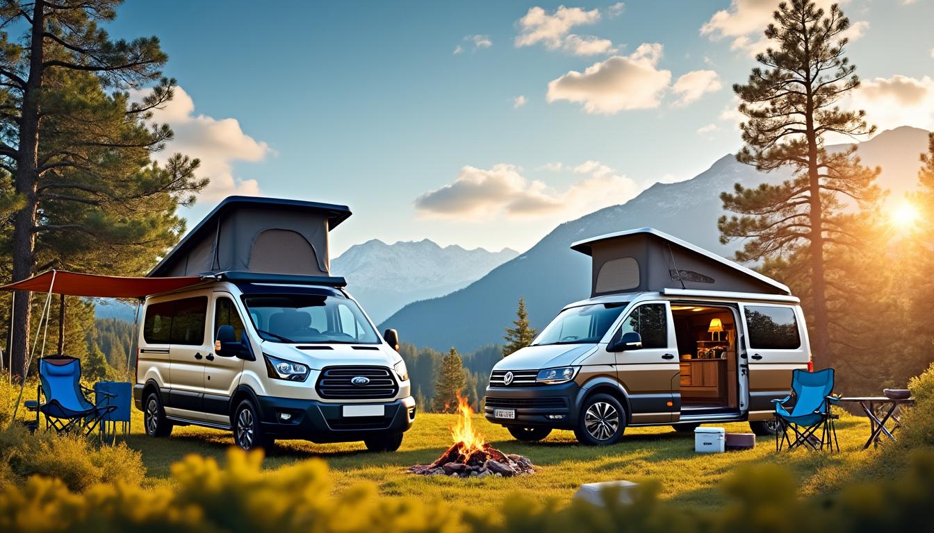 découvrez le comparatif complet entre le nouveau ford transit nugget 2025 et le volkswagen california ocean. analyse des performances, équipements et prix pour choisir le van aménagé idéal pour vos aventures.
