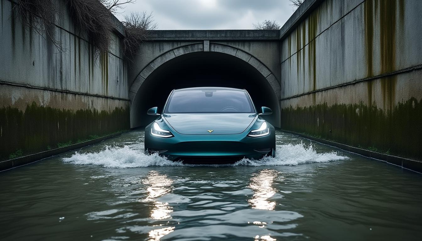 découvrez l’exploit d’un conducteur audacieux dont la voiture électrique affronte un tunnel inondé sous les regards surpris. une traversée impressionnante qui prouve la robustesse et la résilience des véhicules électriques face aux éléments.