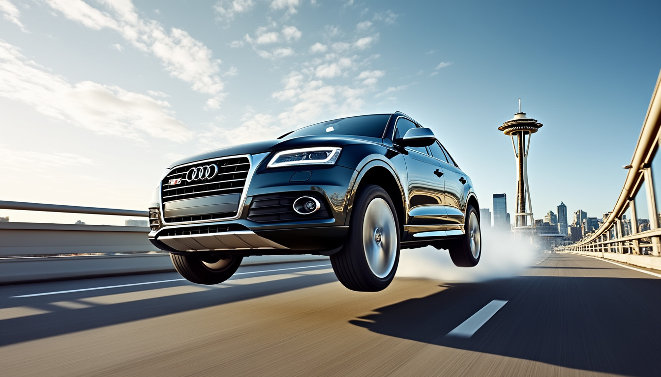 découvrez l’exploit incroyable d’un pilote au volant d’une audi q5, qui ose un saut vertigineux depuis un pont, dans une scène digne des plus grands films d’action comme fast & furious !