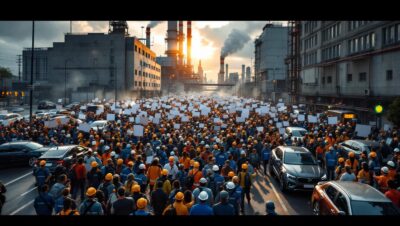 industrie automobile en crise : une mobilisation massive des professionnels dans les rues pour dénoncer la situation actuelle.