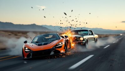 découvrez une collision spectaculaire entre une mclaren et une mustang, pour des frissons garantis et une adrénaline à couper le souffle.