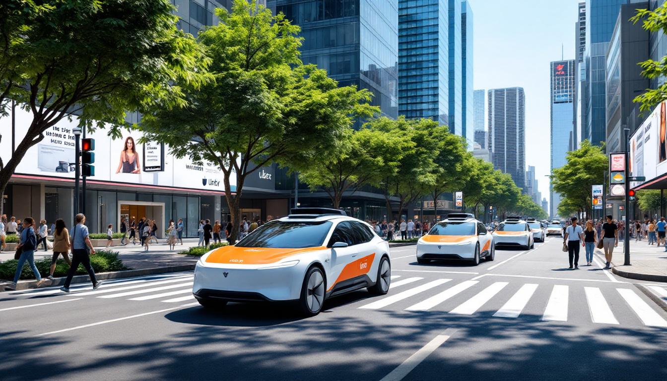 uber s'associe à un concurrent de tesla pour déployer jusqu'à 50 000 robotaxis autonomes, révolutionnant ainsi le transport urbain.